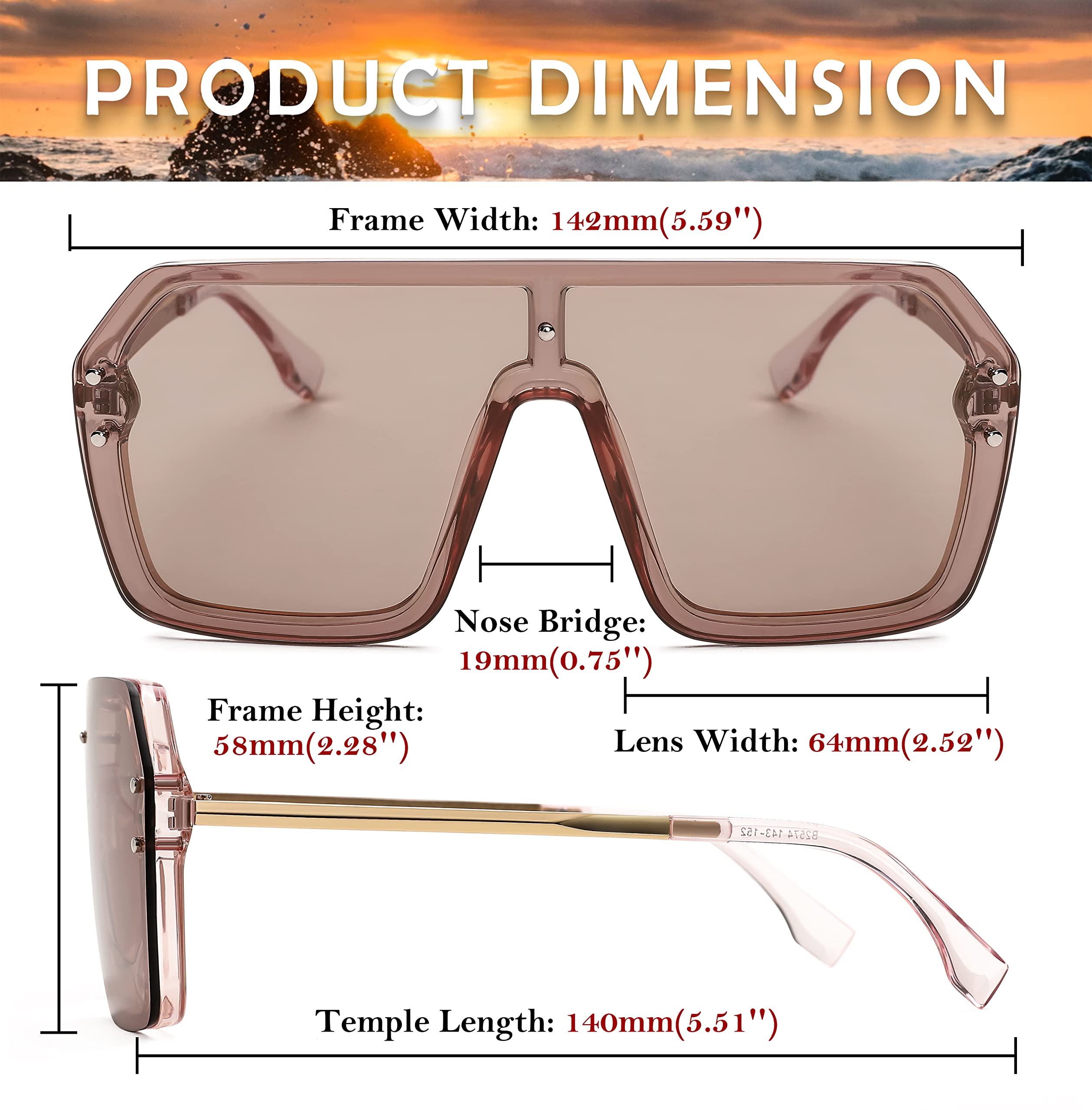 FEISEDY Classic Siamese One Piece Sunglasses Nice Rimless Stylish Retro Design for Women Men B2574