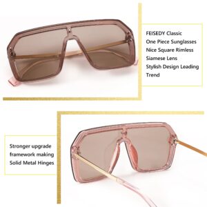 FEISEDY Classic Siamese One Piece Sunglasses Nice Rimless Stylish Retro Design for Women Men B2574