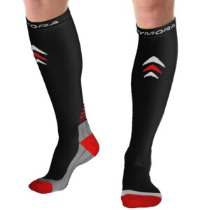 rymora compression socks for women and men, knee high shin splint support circulation sock for sports, running, cycling, work, pregnancy, flight travel - a pair (black, large)