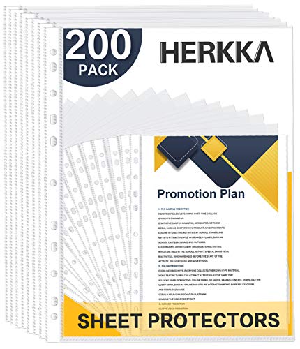 Sheet Protectors, HERKKA 500 Pack Heavy Duty Page Protectors Holds 8.5 x 11 inch Sheets, 9.25 x 11.25 inch Top Loading, Clear, Reinforced 11-Hole Fit for 3 Ring Binder