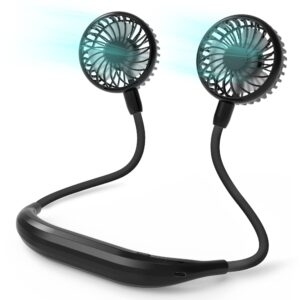 comlife portable neck fan, 2600mah battery operated ultra quiet hands free usb fan with strong wind, 360° adjustable high flexibility wearable personal fan for home office outdoor travel (black)