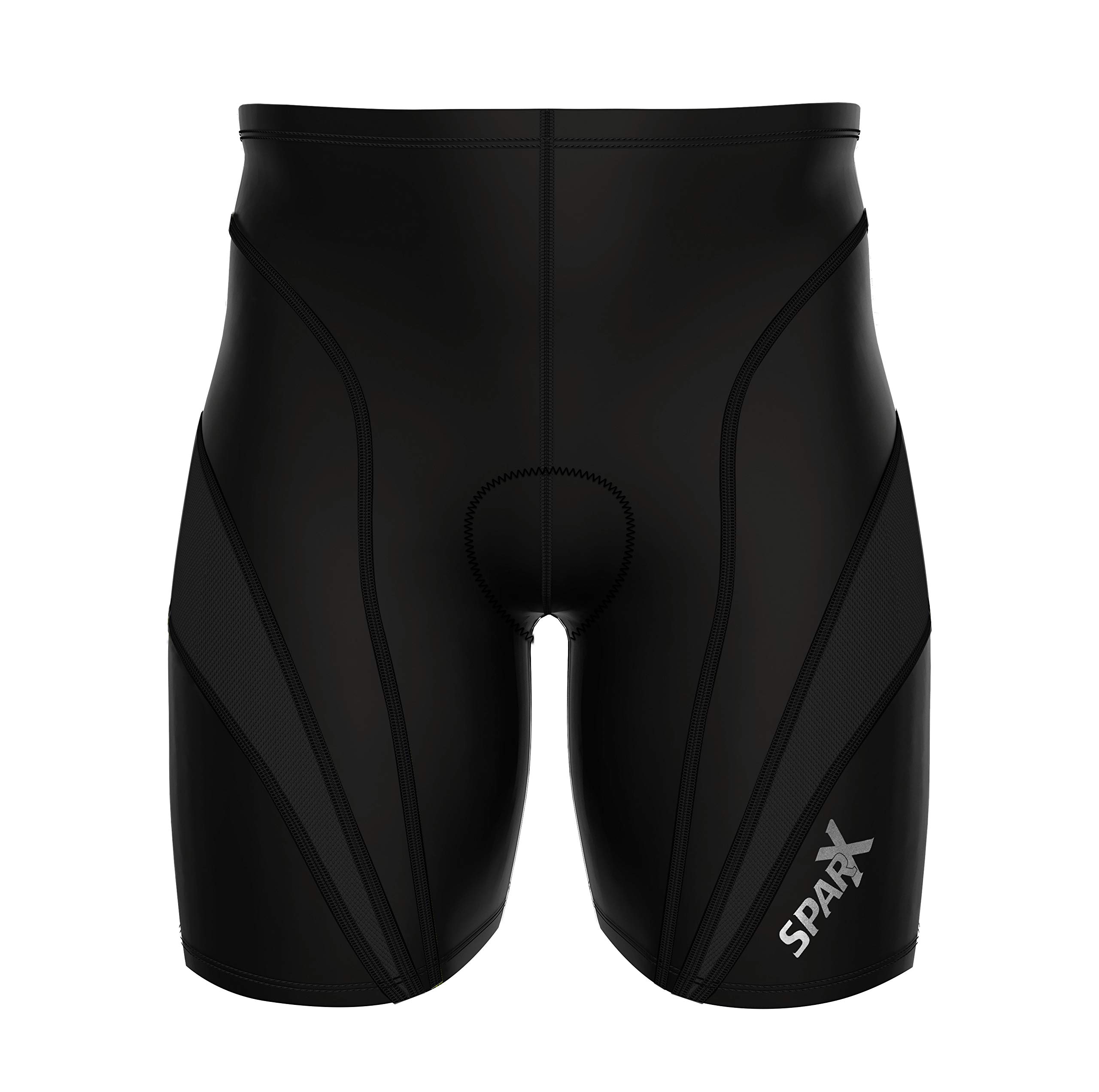 Sparx Men Triathlon Bike Short Triathlon Shorts Mens Trishort Swim-Bike-Run (Black/Black, Small)