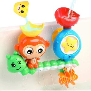 g-wack bath toys for toddlers age 1 2 3 year old girl boy, preschool new born baby bathtub water toys, durable interactive multicolored infant toy, lovely monkey caterpillar,2 strong suction cups