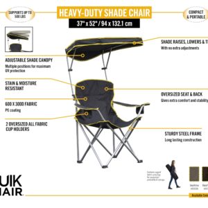 Quik Shade Extra Wide Folding Camp Chair with Tilt UV Sun Protection Canopy, Black