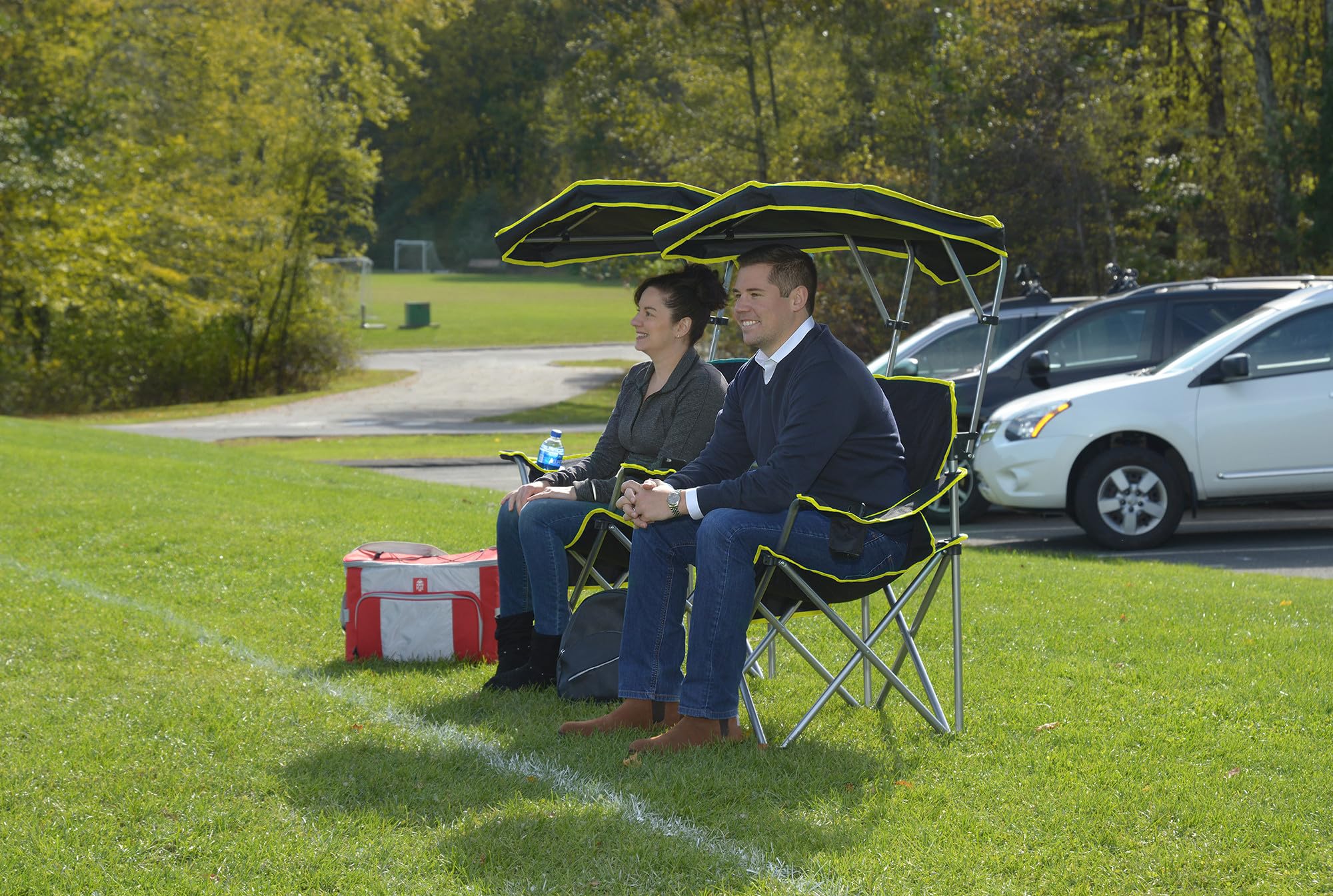 Quik Shade Extra Wide Folding Camp Chair with Tilt UV Sun Protection Canopy, Black