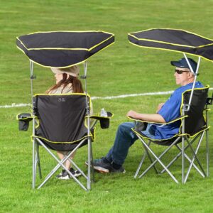 Quik Shade Extra Wide Folding Camp Chair with Tilt UV Sun Protection Canopy, Black