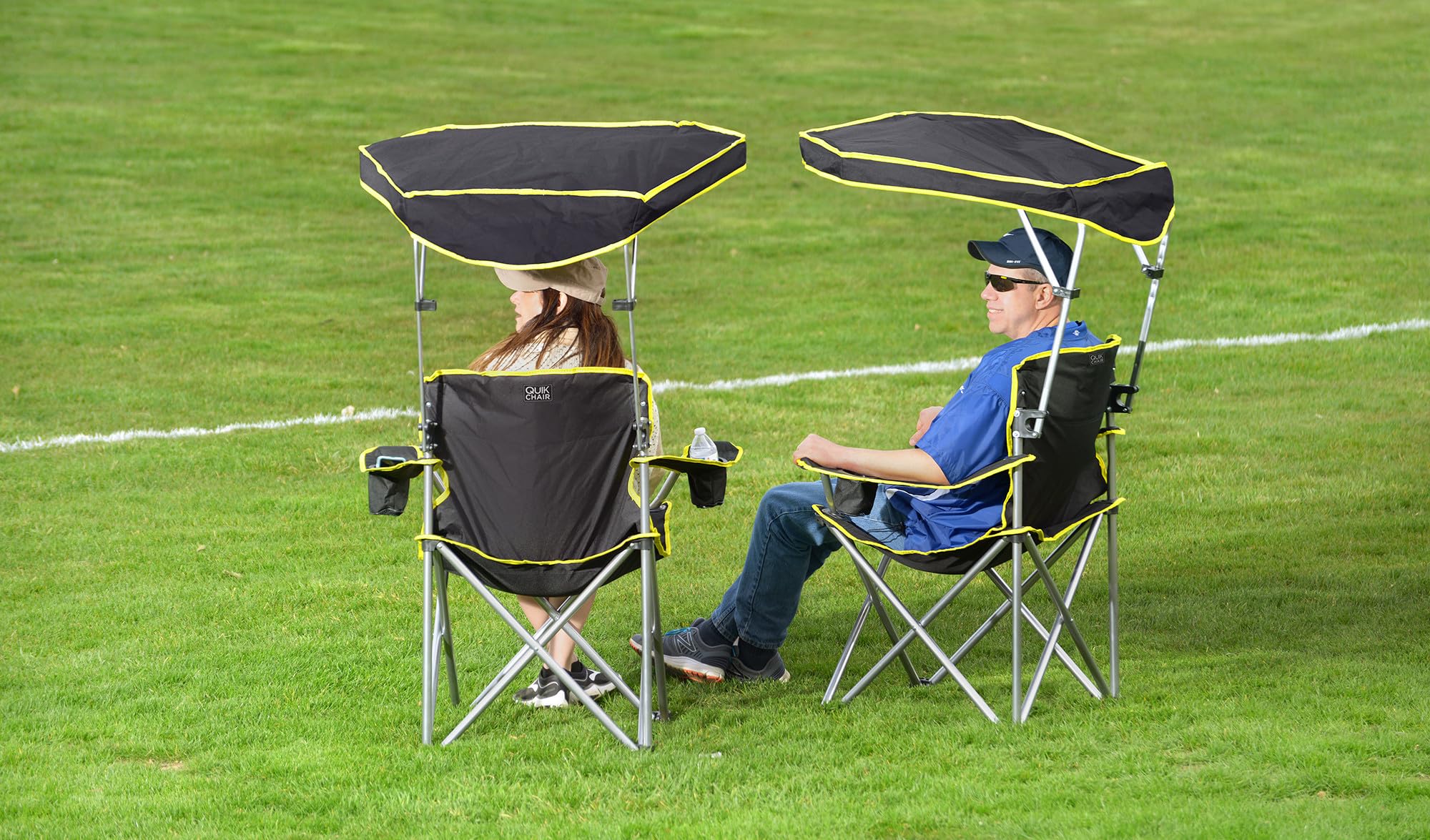 Quik Shade Extra Wide Folding Camp Chair with Tilt UV Sun Protection Canopy, Black