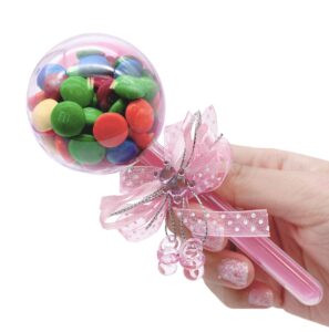 jc hummingbird 24 pieces fillable baby rattle party favors, pink with decorative bear & ribbon