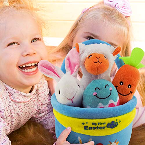 teytoy My First Easter Basket Playset Stuffed, Nontoxic Fabric Baby Toys Activity Easter Egg Fillers, Easter Party Decoration for Infants Boys and Girls