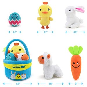 teytoy My First Easter Basket Playset Stuffed, Nontoxic Fabric Baby Toys Activity Easter Egg Fillers, Easter Party Decoration for Infants Boys and Girls