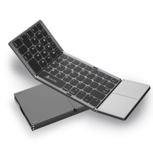 acoucou foldable bluetooth keyboard, wireless bluetooth keyboard with touchpad, pocket size usb rechargeable bluetooth keyboard compatible with ios, windows, android smartphones, tablets, laptops etc