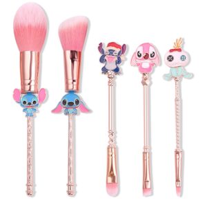 interstellar baby makeup brushes set with 5pcs creative stitch theme cosmetic brushes set, premium synthetic foundation eyeshades brush set best gift for young girl women