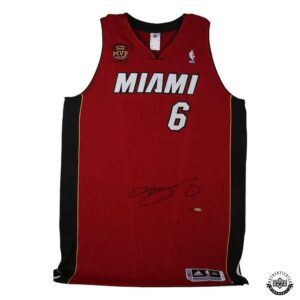 lebron james autographed red heat jersey with back-to-back finals mvp patch - upper deck - autographed nba jerseys