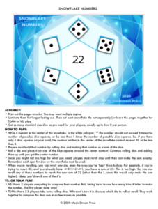 snowflake numbers - composing numbers adding mental math game with dice