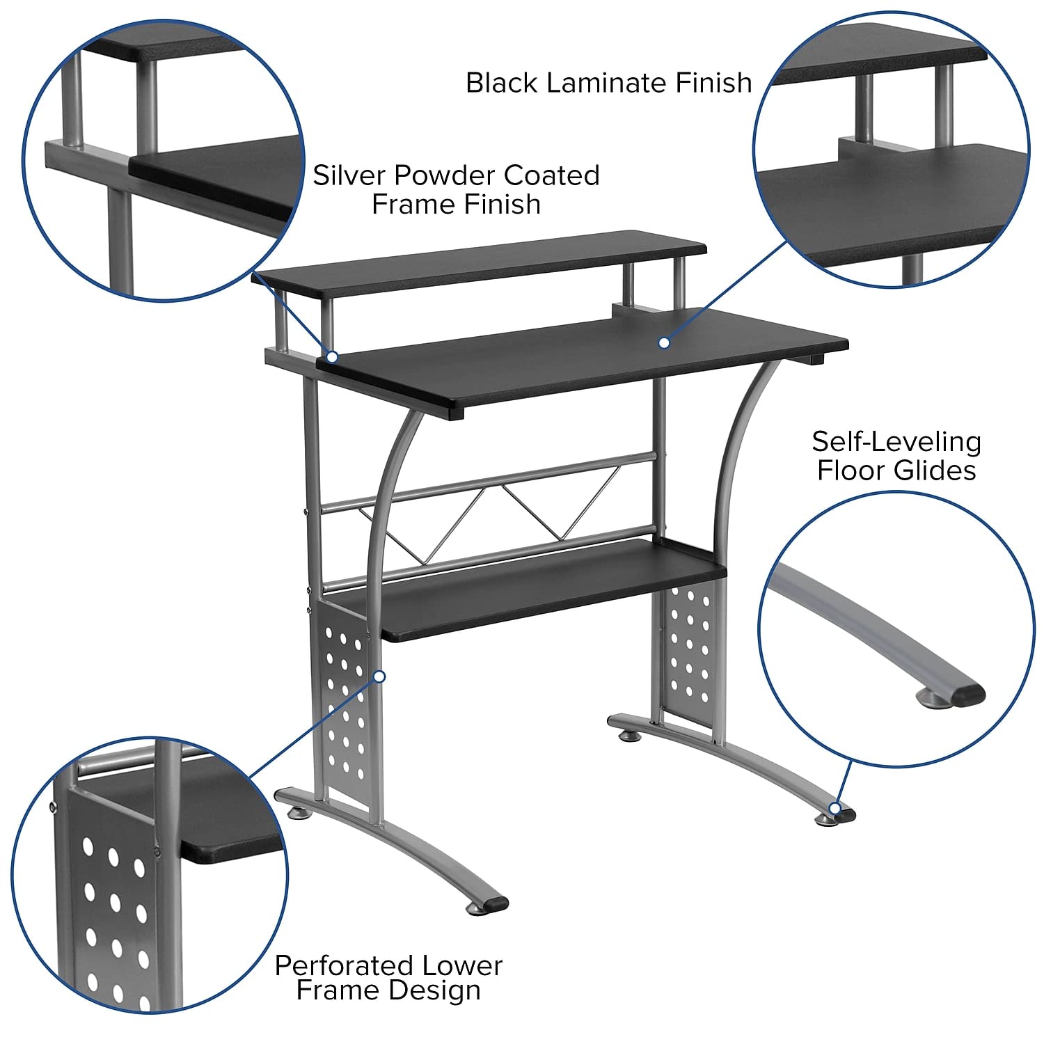 Flash Furniture Work From Home Kit - Black Computer Desk, Ergonomic Mesh/LeatherSoft Office Chair and Locking Mobile Filing Cabinet