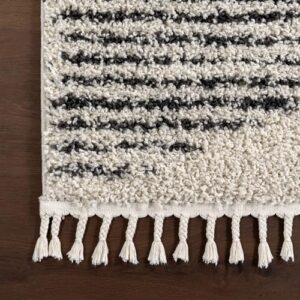 nuLOOM Bria Moroccan Shag Tasseled Area Rug - 2x3 Accent Shag Rug Modern/Contemporary Off-White/Charcoal Rugs for Living Room Bedroom Dining Room Nursery Entryway