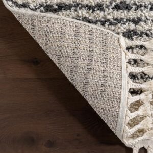 nuLOOM Bria Moroccan Shag Tasseled Area Rug - 2x3 Accent Shag Rug Modern/Contemporary Off-White/Charcoal Rugs for Living Room Bedroom Dining Room Nursery Entryway