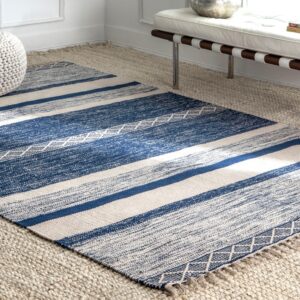 nuloom striped fringe angela area rug, 6x9, blue