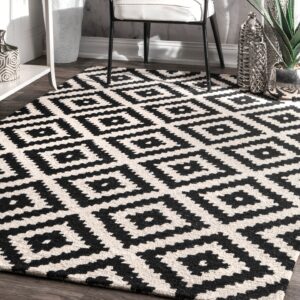 nuloom kellee hand tufted geometric wool area rug, 8x11, black