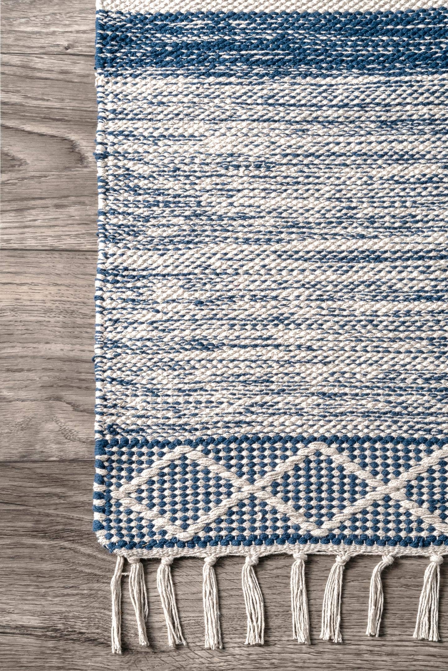 nuLOOM Striped Fringe Angela Area Rug, 9x12, Blue