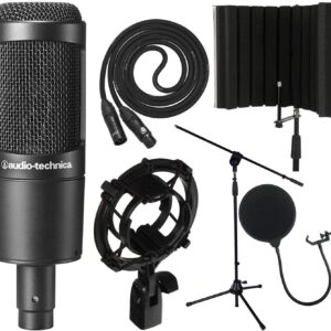 Audio-Technica AT2035 Cardioid Condenser Microphone with XLR Cable, Audio-Technica AT8458 Shockmount, Isolation Shield