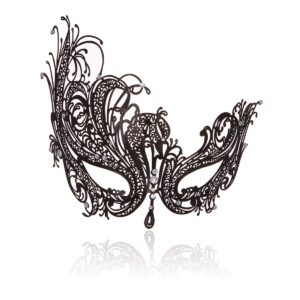masquerade mask for women metal mask shiny rhinestone venetian party evening prom ball mask bar costumes accessory (phoenix black)