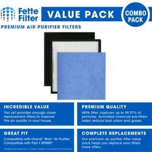 Fette Filter - OVHM80 Replacement Filter Set Compatible with Air Purifier OVHM80 1 True Hepa & 1 Carbon Filter & 1 Pre Filter Combo Pack Compatible with RFM80