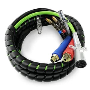 torque 15ft 3 in 1 abs & power air line hose kit airline air hose wrap 7 way electrical cable air lines with handle grip airlines for semi truck trailer tractor (tr813215)