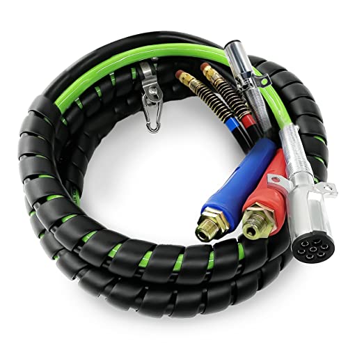 TORQUE 15ft 3 in 1 ABS & Power Air Line Hose Kit Airline Air Hose Wrap 7 Way Electrical Cable Air Lines with Handle Grip Airlines for Semi Truck Trailer Tractor (TR813215)