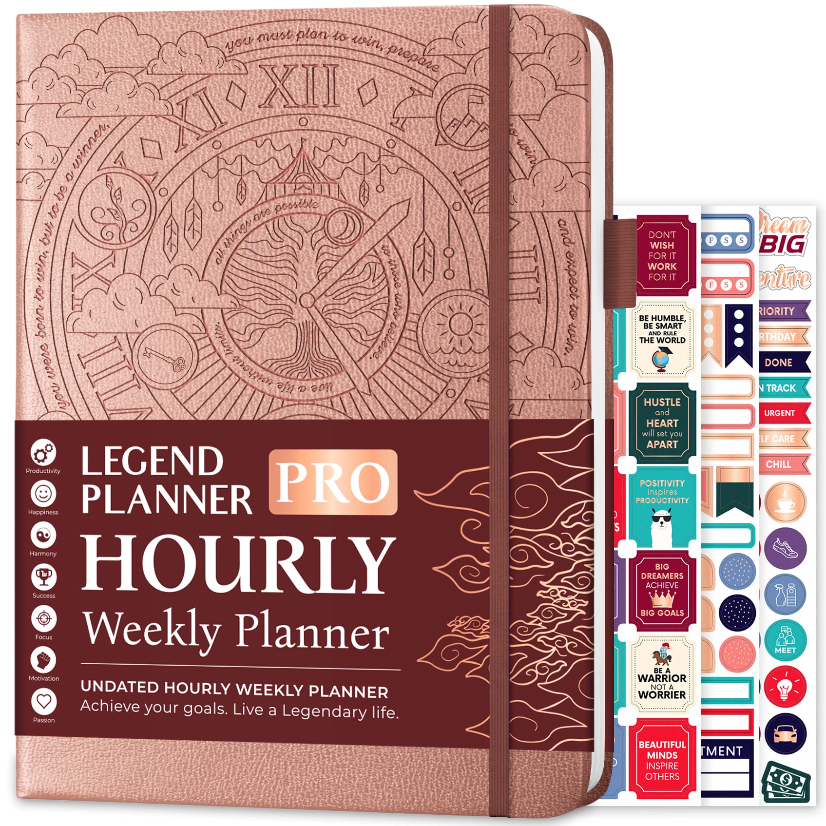 Legend Planner PRO Hourly Schedule - Weekly & Daily Organizer with Time Slots. Appointment Book Journal for Work & Personal, A4 (Rose Gold)