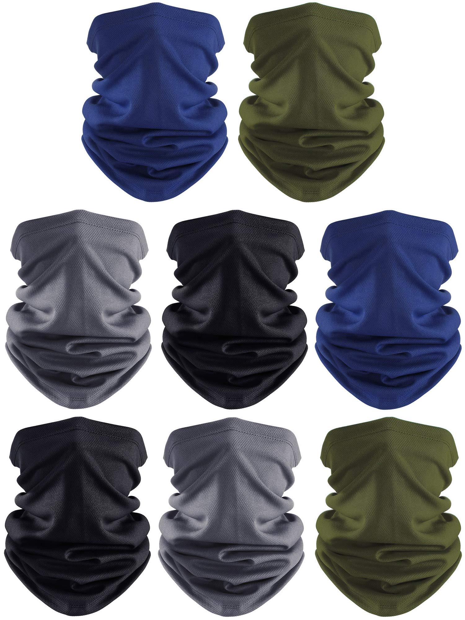 SATINIOR 8 Pieces Colorful Face Coverings Face Gaiters Neck Gaiter Headwear for Outdoor Cycling Fishing (Black, Grey, Blue, White, Khaki, Dark Grey, Navy Blue, Army Green)