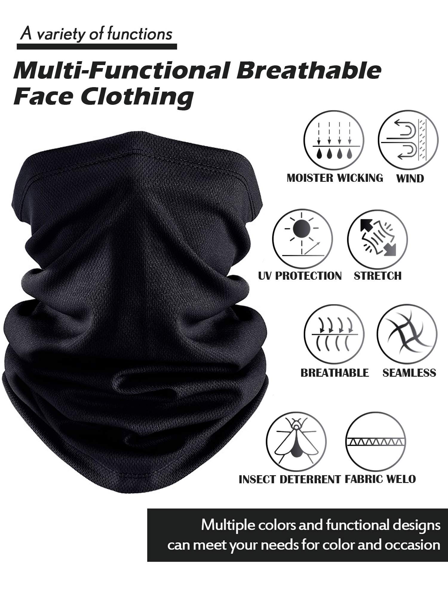 SATINIOR 8 Pieces Colorful Face Coverings Face Gaiters Neck Gaiter Headwear for Outdoor Cycling Fishing (Black, Grey, Blue, White, Khaki, Dark Grey, Navy Blue, Army Green)