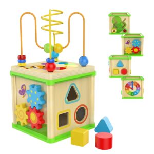 top bright montessori toys for 1 year old boy girl, wooden activity cube toys for 1 year old girl gift, educational one year old toys learning baby toys for 12 months