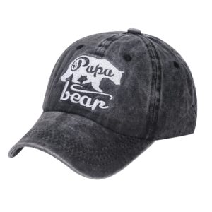 Waldeal Men's Papa Bear Embroidered Hat, Vintage Washed Denim Adjustable Father's Day Baseball Cap