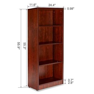 Sunon 4 Shelf Wood Bookcase Freestanding Display Shelf Adjustable Layers Bookshelf for Home Office Library Small Narrow Space (Cherry, 4-Layers)