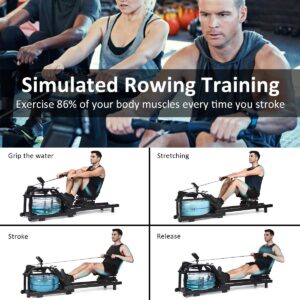 GYMAX Water Rowing Machine, Water Rower with Adjustable Resistance & LCD Display, Easy-Transportation Rower for Whole Body Exercise Cardio Training (Water Resistance)