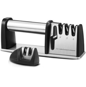 knife sharpener, 4-stage chef kitchen knife sharpener to repair, restore and polish knife blades, 2-stage mini portable knife sharpener included, for kitchen, camping, hiking