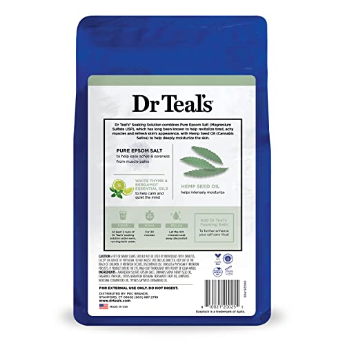 Dr Teal’s Salt Soak with Pure Epsom Salt, Cannabis Sativa Hemp Seed Oil, 3 lbs