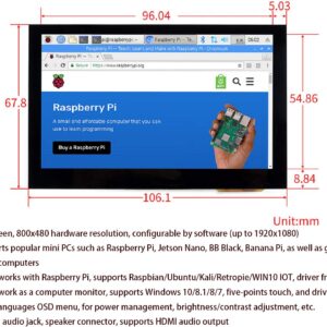 waveshare 4.3inch HDMI LCD 800x480 IPS Capacitive Touch Screen HDMI Interface Support All Version Raspberry Pi 4B/3B+/3B/2B/Zero/Zero W/Zero WH,Jetson Nano BB Black Banana Pi Windows 10/8.1/8/7