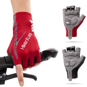 hikenture cycling gloves for men women mountain road bike gloves half finger padded bicycle glove (red, xl)