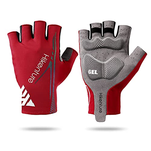 Hikenture Half Finger Cycling Gloves for Men and Women Padded Road Bike Gloves(Red M)