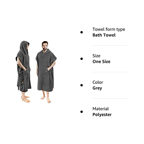 SUN CUBE Surf Poncho Changing Robe with Hood, Thick Quick Dry Microfiber Wetsuit Changing Towel for Surfing Beach Swim Outdoor Sports Men, Absorbent Wearable Towel Cover Up with Pocket, Gray