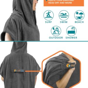 SUN CUBE Surf Poncho Changing Robe with Hood, Thick Quick Dry Microfiber Wetsuit Changing Towel for Surfing Beach Swim Outdoor Sports Men, Absorbent Wearable Towel Cover Up with Pocket, Gray