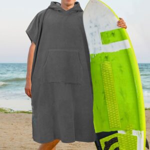 SUN CUBE Surf Poncho Changing Robe with Hood, Thick Quick Dry Microfiber Wetsuit Changing Towel for Surfing Beach Swim Outdoor Sports Men, Absorbent Wearable Towel Cover Up with Pocket, Gray