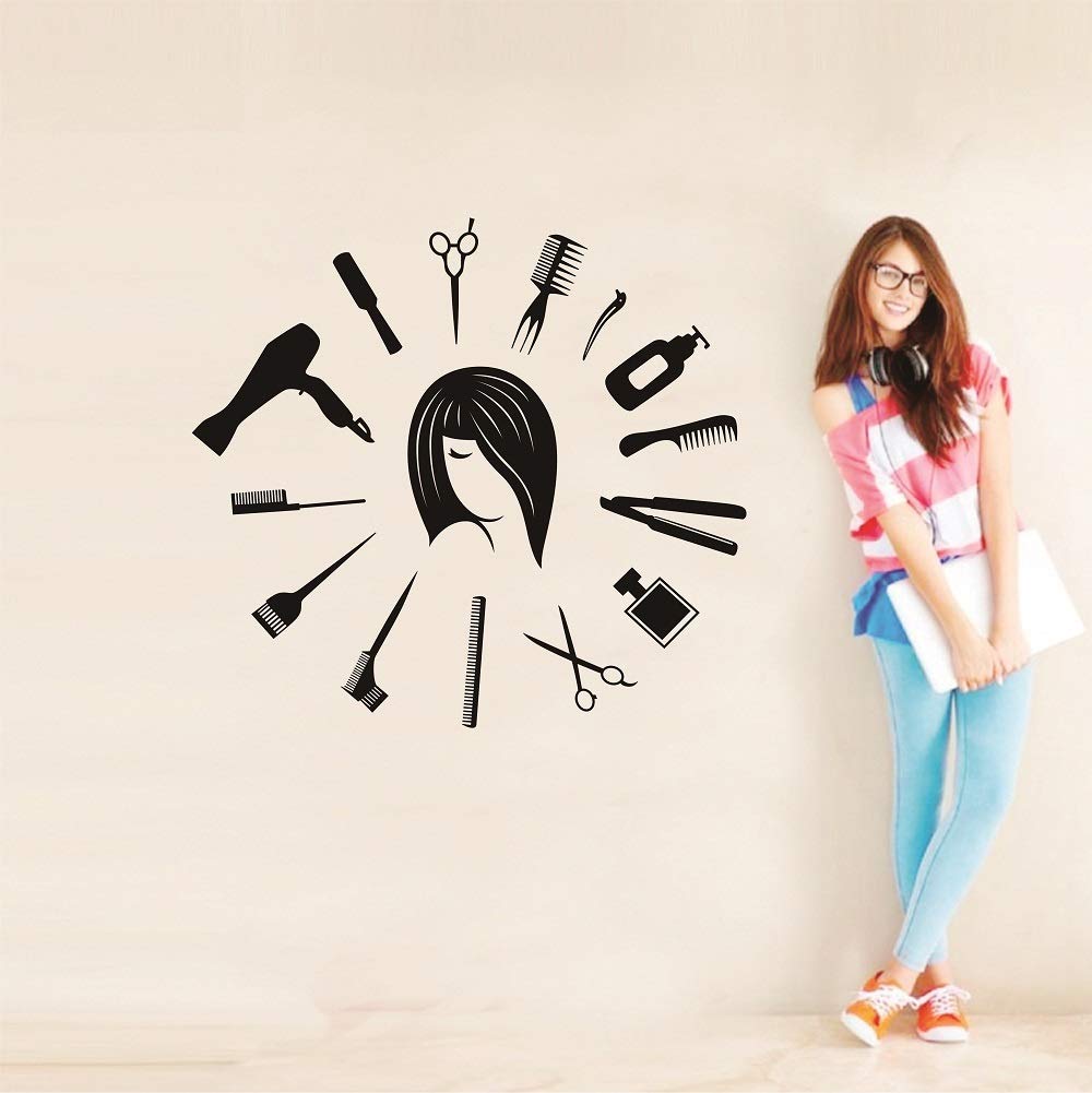 Attractive Wall Sticker Quote Hair Stylist Wall Mural Clock Shape Beauty Salon Room Decor Hair Salon Hair Tools Vinyl Decal