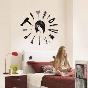 Attractive Wall Sticker Quote Hair Stylist Wall Mural Clock Shape Beauty Salon Room Decor Hair Salon Hair Tools Vinyl Decal