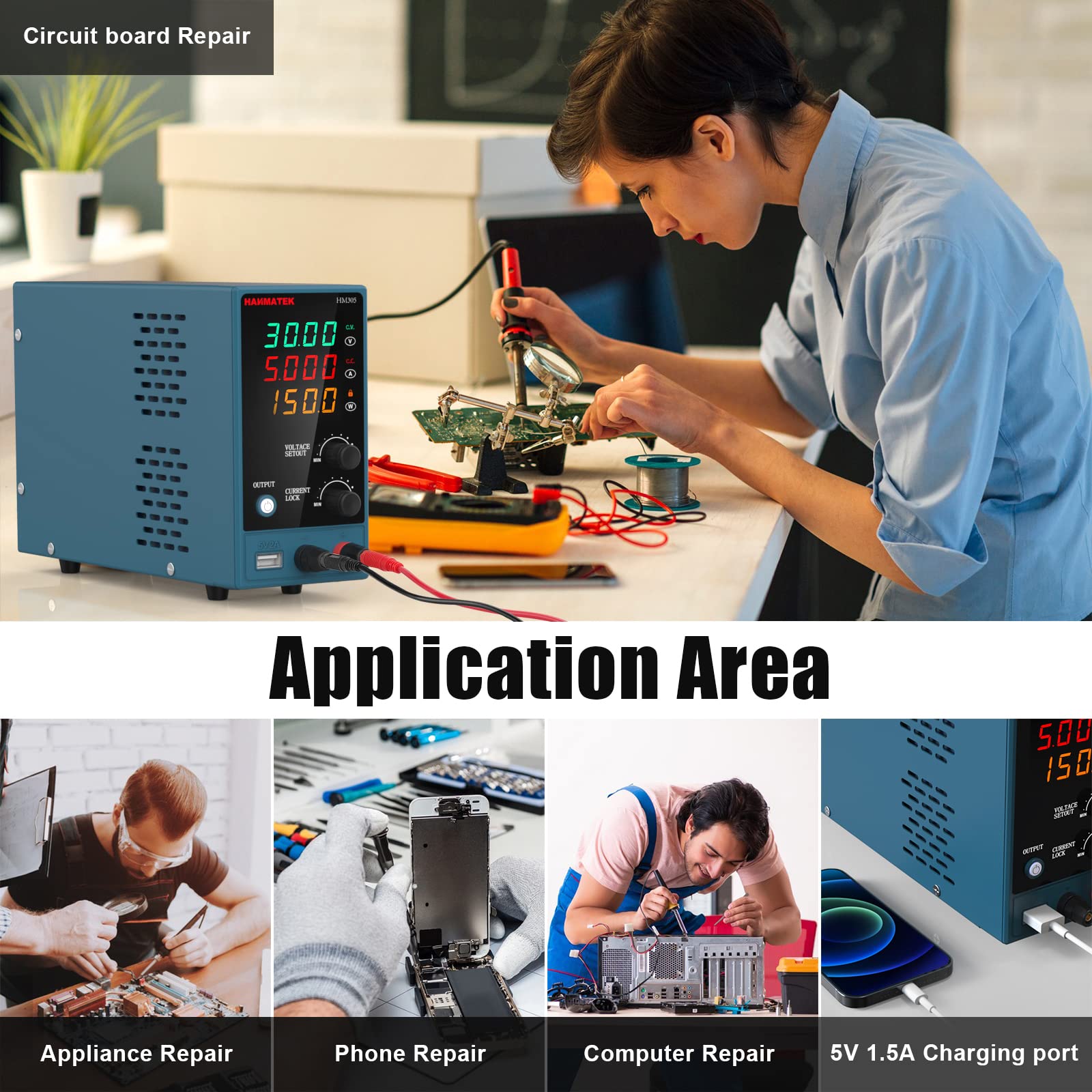 Adjustable DC Power Supply (0-30 V 0-5 A) with Output Enable/Disable Button HANMATEK HM305 Mini Variable Switching Digital Bench Power Supply