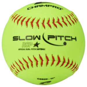 champro 11" slow pitch practice softballs with flat seams and durahide cover, 12 pack