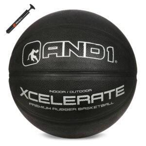and1 xcelerate rubber basketball: official regulation size 7 (29.5 inches) - deep channel construction streetball, made for indoor outdoor basketball games