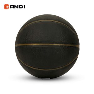 AND1 Tactic Softech Rubber Basketball (Deflated w/ Pump Included): Official Regulation Size 7 (29.5”) Streetball, Made for Indoor/Outdoor Basketball Games, Black/Gold